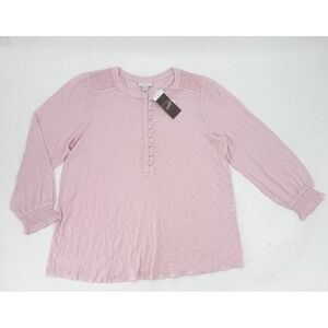 J Jill Shirt Womens Medium Petite Pink Long Sleeve Henley Slub Knit Top